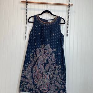 Monsoon Women’s Blue Embroidered Sleeveless Sheath Dress Size 10